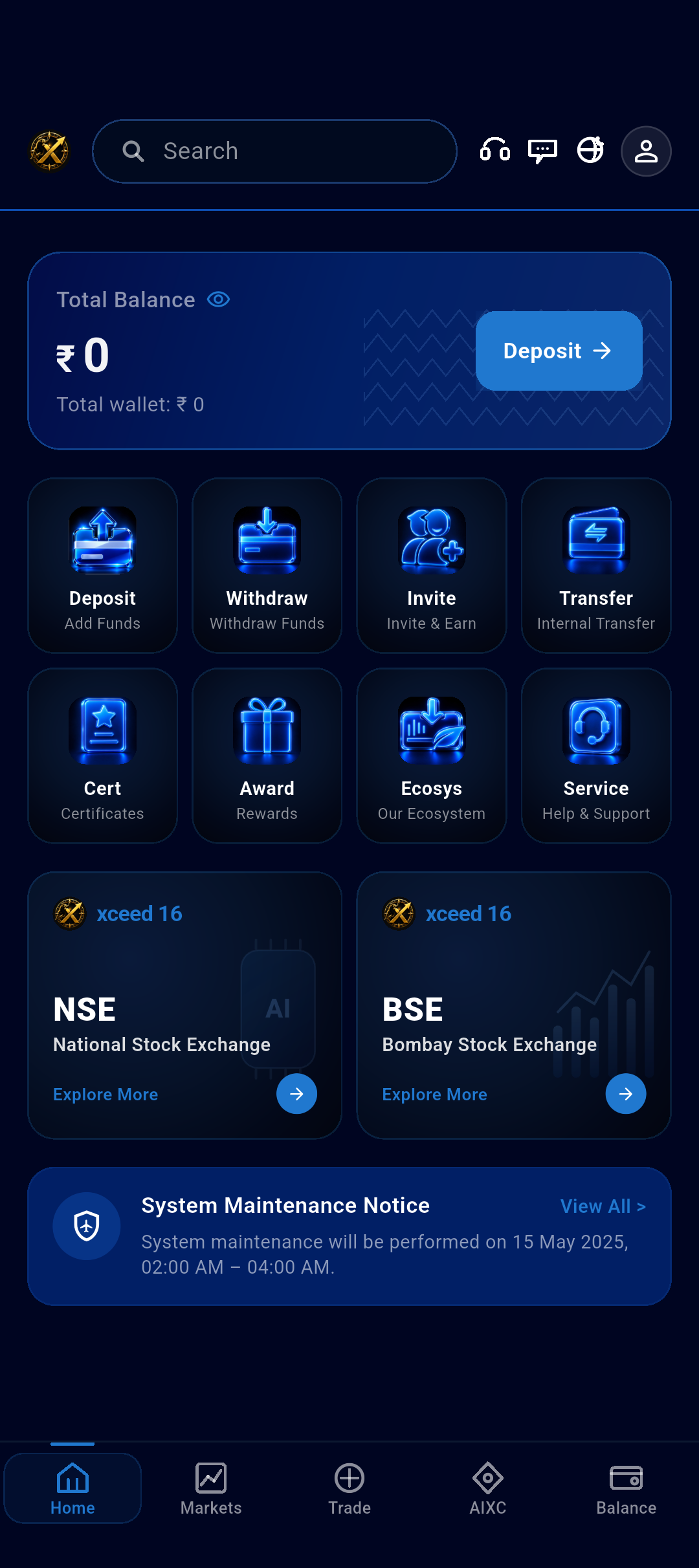 Xceed16 home dashboard